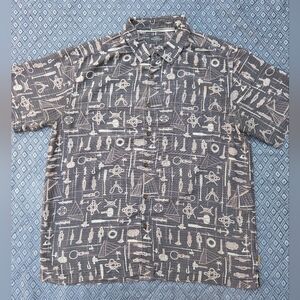 Quiksilver Waterman Collection Hawaiian Aloha Shirt Nautical Print Size XL